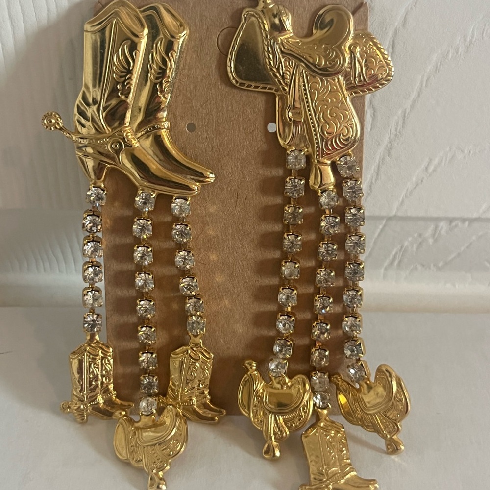 Gold Western Boot and Saddle Earrings